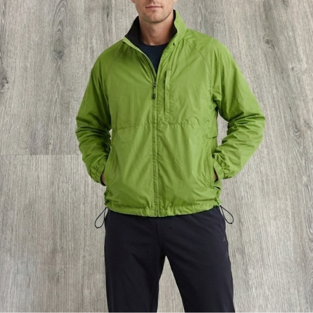 Eddie Bauer windbreaker Jacket Mens Size S Vented Packable Hold Green Read